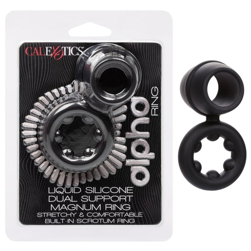 Alpha Liquid Silicone Dual Magnum Ring Black Stretchy Comfortable Size