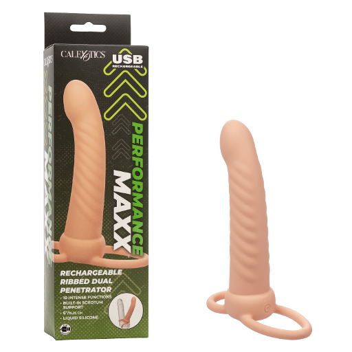 Performance Maxx Ribbed Dual Penetrator Liquid Silicone Waterproof Vibrating Probe