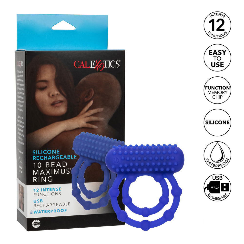 Maximus 10 Bead Rechargeable (Black) – Stretchy Silicone Cock Ring