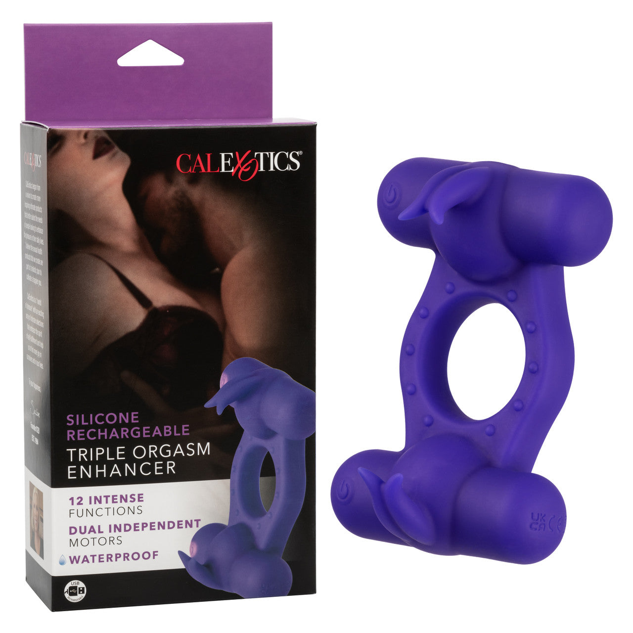 Silicone Triple Orgasm Enhancer in Purple with 12 Vibration Functions and Dual Independent Motors