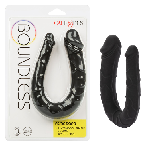 Boundless AC/DC Dong Black Silicone Double Dong with Satin Finish, Flexible U-Shaped Design