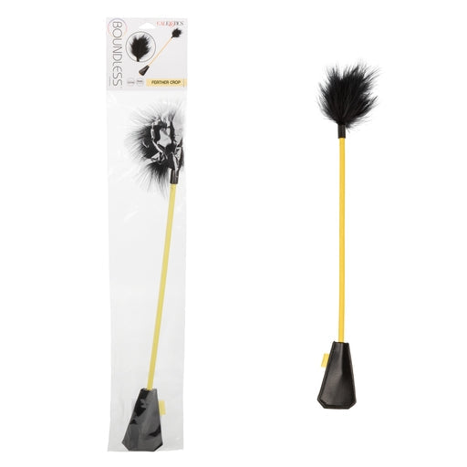 Boundless Feather Crop Black Faux Leather and Feather Tickler BDSM Dual Crop 15 Inch