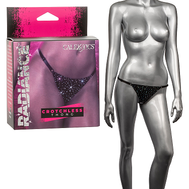 Radiance Black Rhinestone Crotchless Thong with Adjustable Straps and Stretchy Waistband