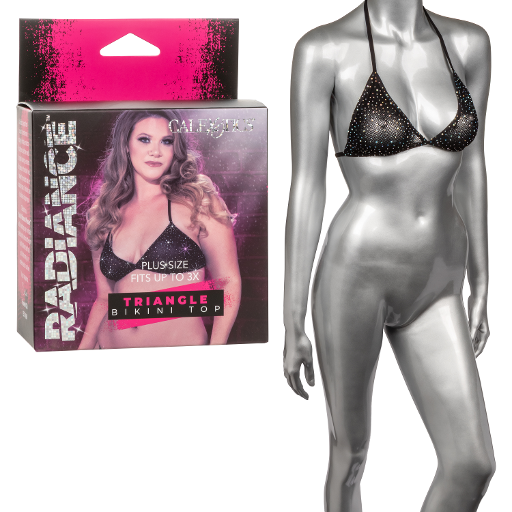 Radiance Plus Size Black Triangle Bikini Top with Rhinestones