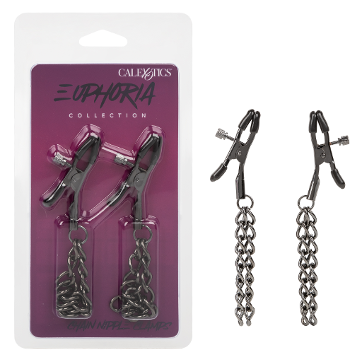 Euphoria Collection Black Chain Adjustable Nipple Clamps with Soft Pads