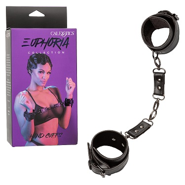 Euphoria Collection Black Adjustable Hand Cuffs with Velvet Interior and Vegan Leather Exterior
