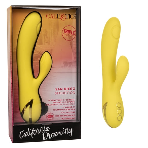California Dreaming San Diego Seduction Yellow Silicone Dual-Action Massager with Triple Motors and 10 Functions
