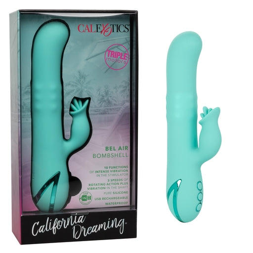 California Dreaming Bel Air Bombshell Silicone Vibrator in Aqua Blue with Triple Motors and 10 Vibration Functions