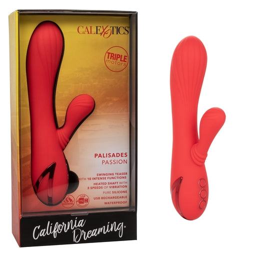 California Dreaming Palisades Passion Red Silicone Heated Massager with Swinging Teaser and Triple Motor Vibrations