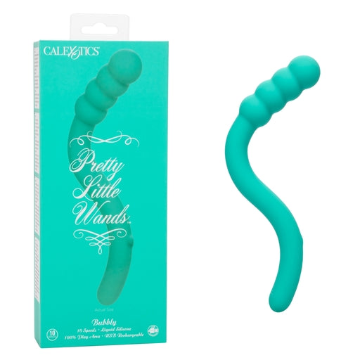 Pretty Little Wands Bubbly Slim Flexible Silicone Massager with 10 Speeds Waterproof Vibrator in Teal