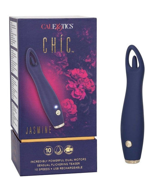 Chic Jasmine Navy Blue 6.25 Inch Dual Motor Silicone Vibrator with 10 Speeds and Rechargeable