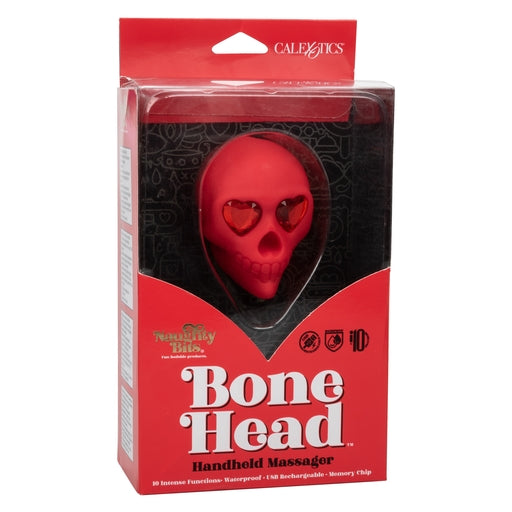 Naughty Bits Bone Head Handheld Massager Red Silicone with 10 Vibration Functions Waterproof Rechargeable