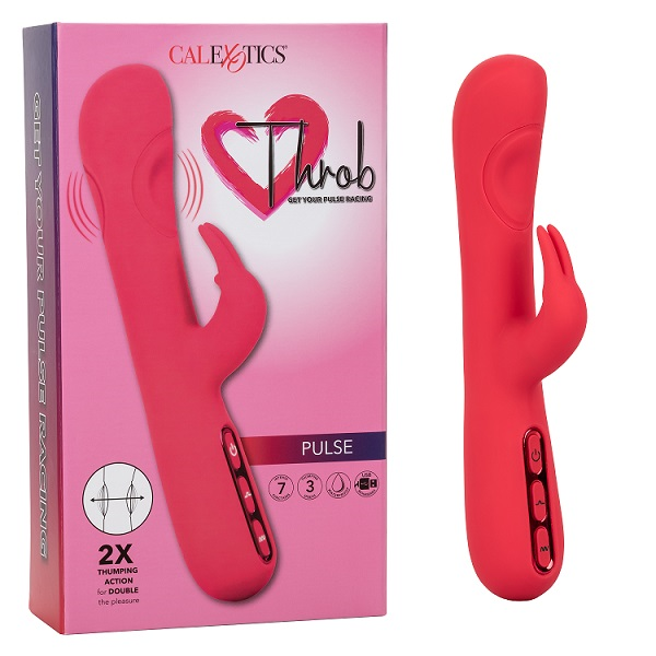 Throb Pulse Red Silicone Rabbit Vibrator with Double Thumping Action and 7 Vibration Functions