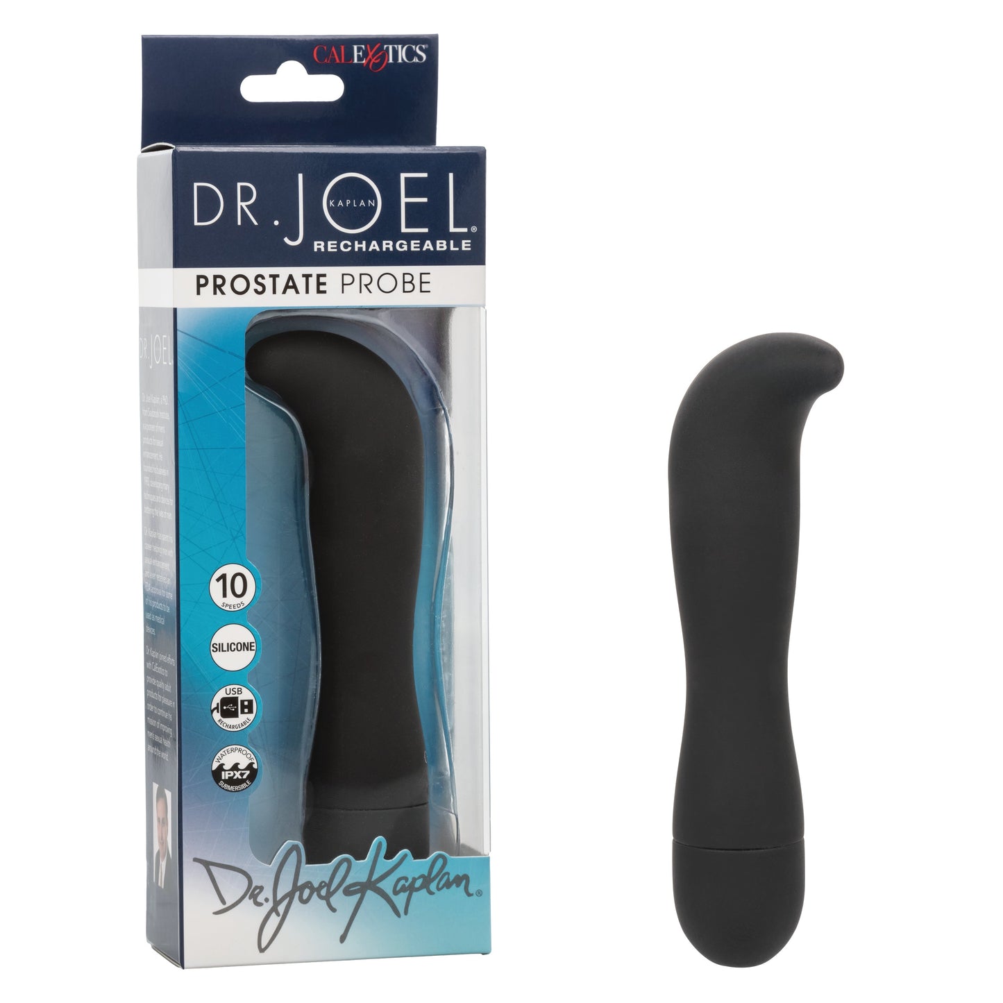 Dr. Joel Kaplan Prostate Probe Ergonomic Black Silicone Waterproof with 10 Speeds and Charging