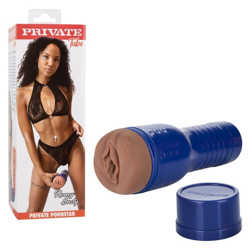 Private Tube Romy Indy Pussy Brown Compact Real Skin TPR Stroker with Adjustable Suction