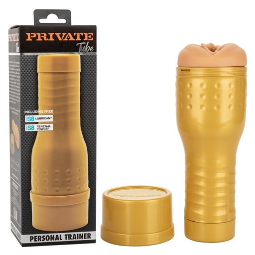Private Tube Personal Trainer Tub Gold Real Skin TPR Suction Masturbator Sleeve