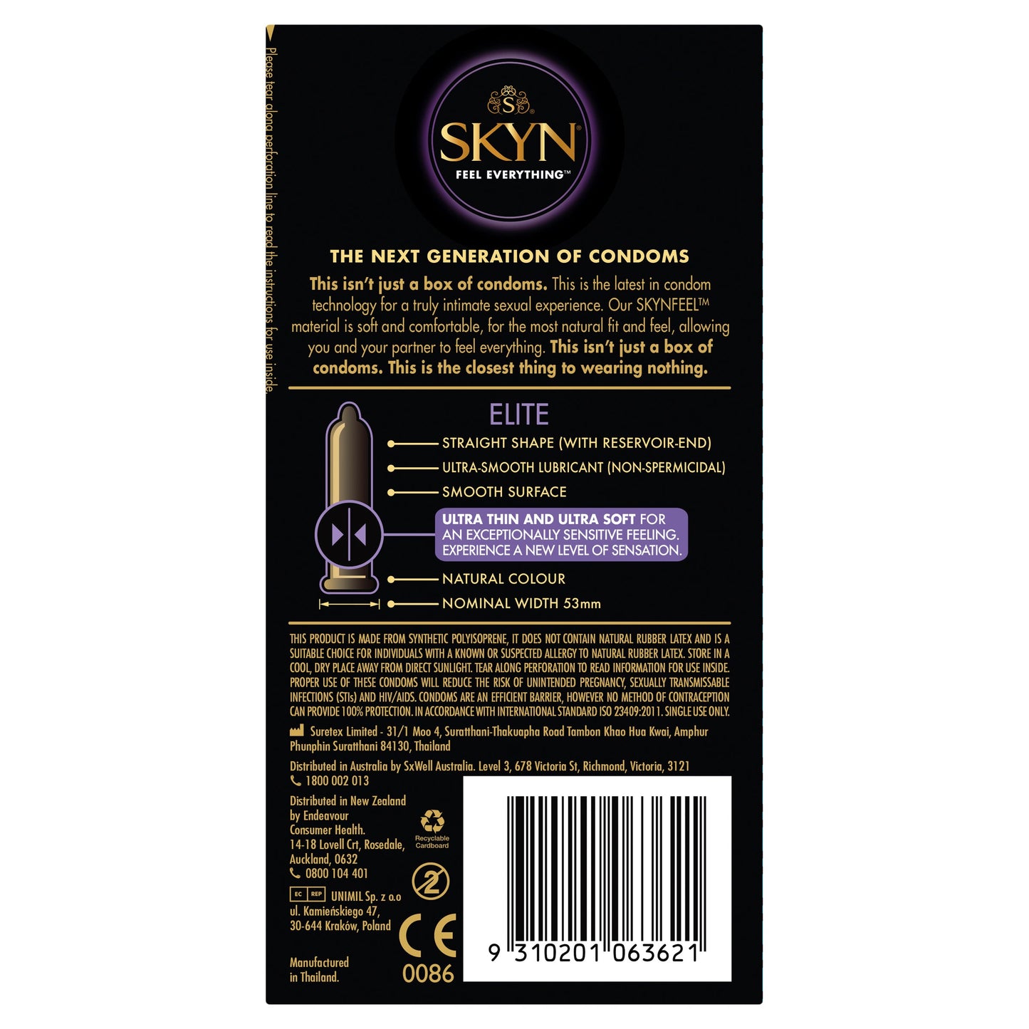 Skyn Elite Ultra Thin Non-Latex Condom – Ultra Soft Natural Feeling 6. Pack