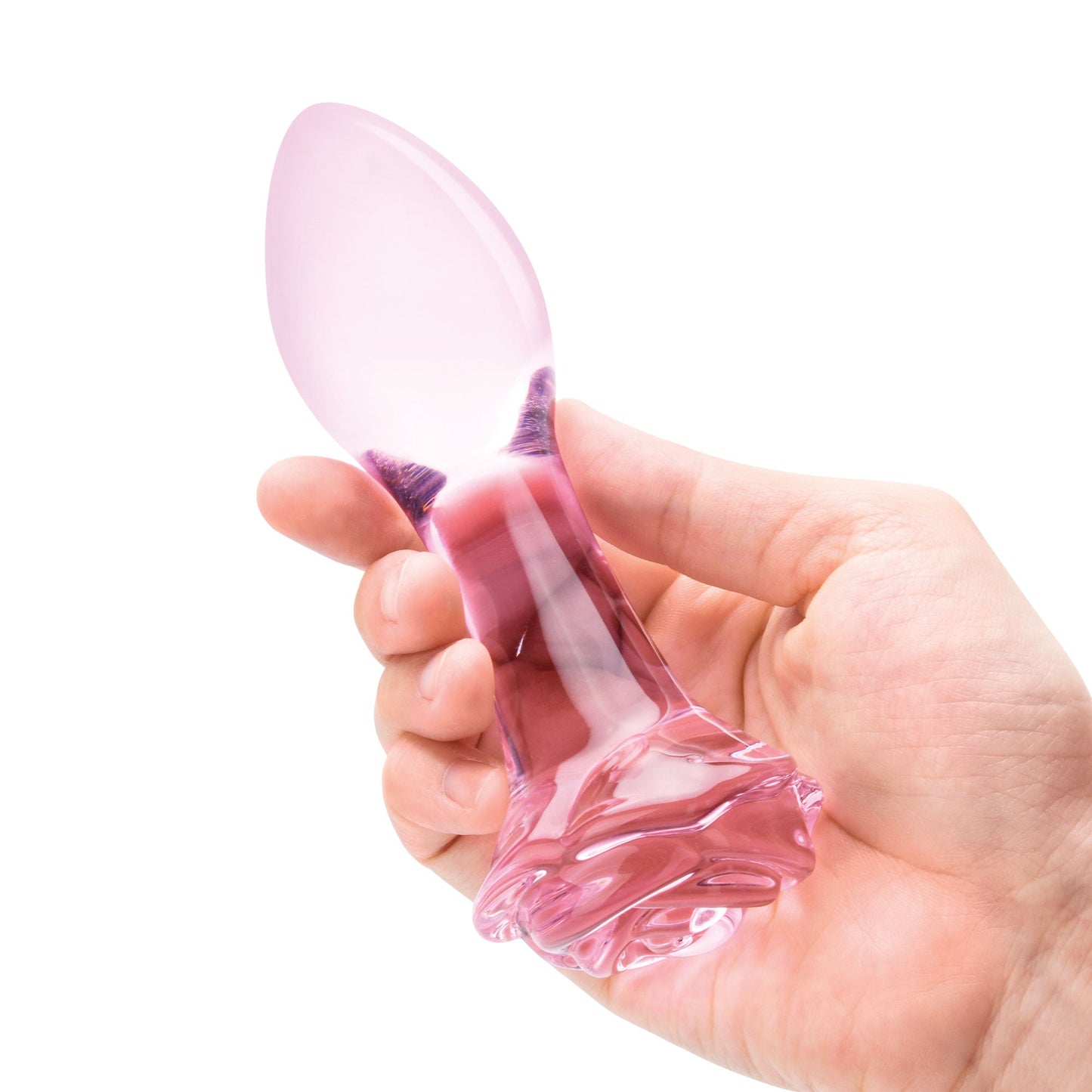 Glas 3PC Rosebud Butt Plug Set Pink Handblown Glass Anal Training Set 3.5, 4.5, and 5.5 Inches