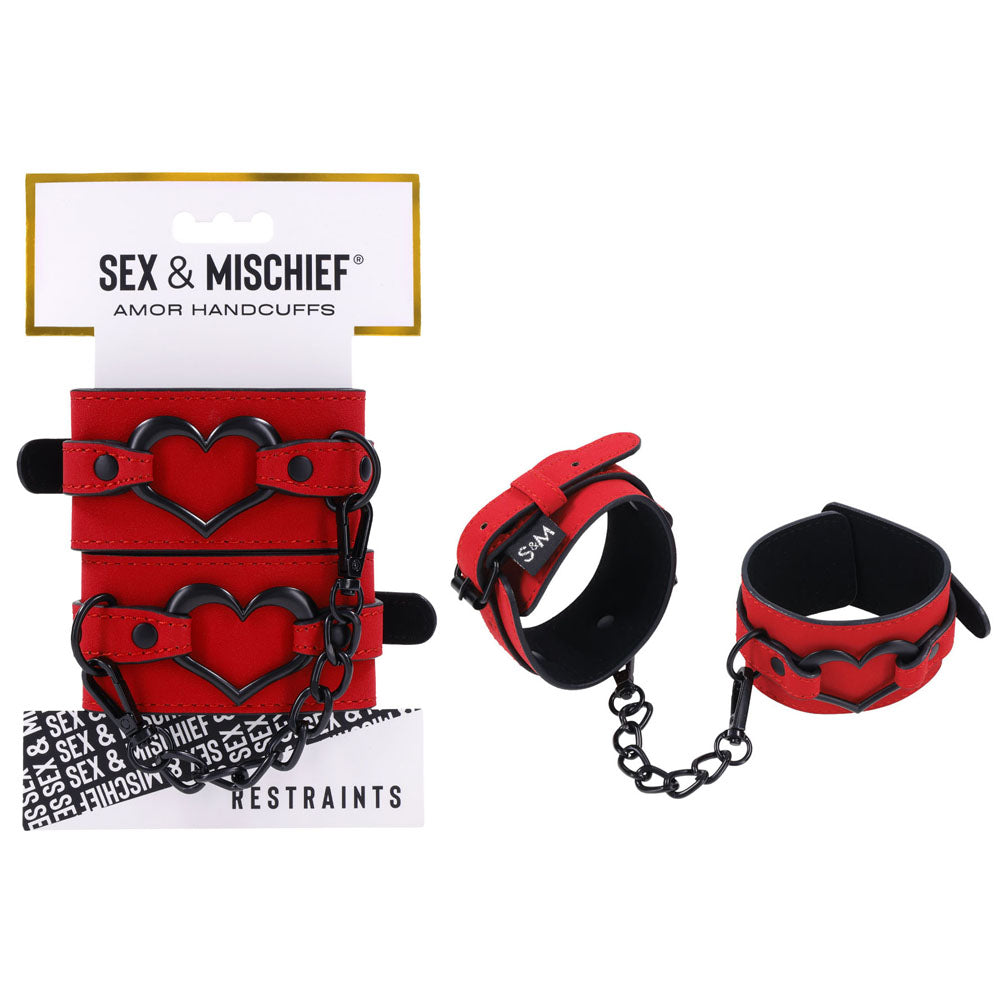 Sex & Mischief Amor Handcuffs in Red Vegan Leather