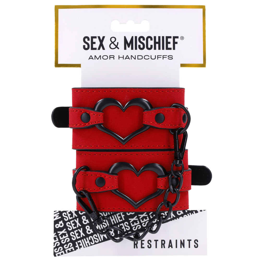 Sex & Mischief Amor Handcuffs in Red Vegan Leather