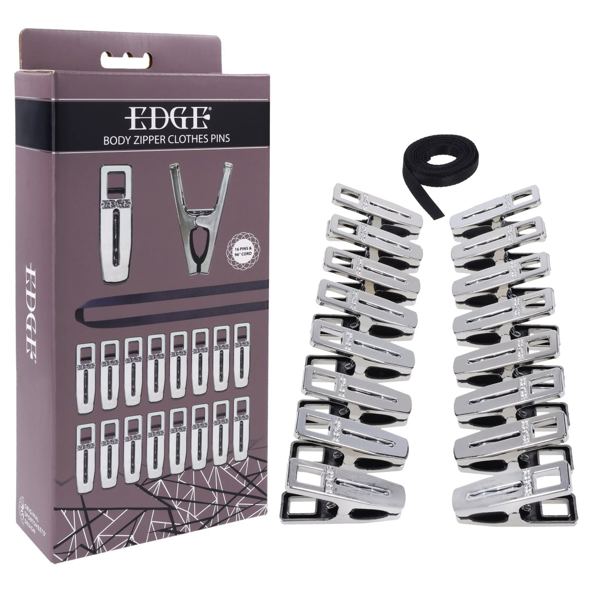 Edge Body Zipper Clothes Pins – Set of 16 Sensation Clamps with Cord