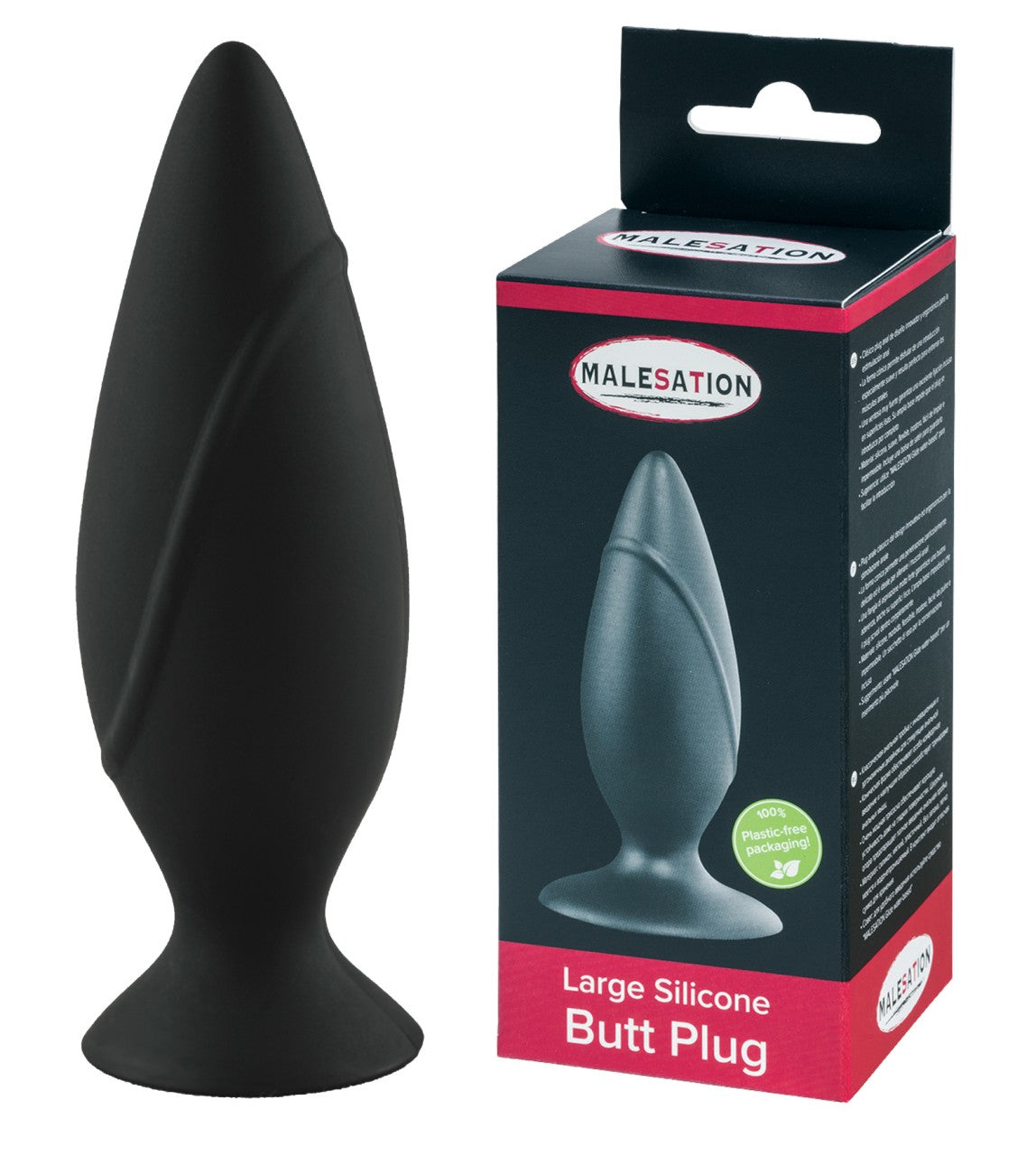 Malesation Large Silicone Butt Plug Black 12cm Length 4.1cm Diameter