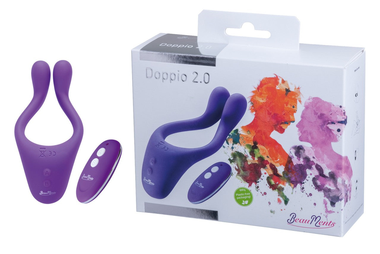 BeauMents Doppio 2.0 Purple Silicone Vibrator with Remote Control 13 cm