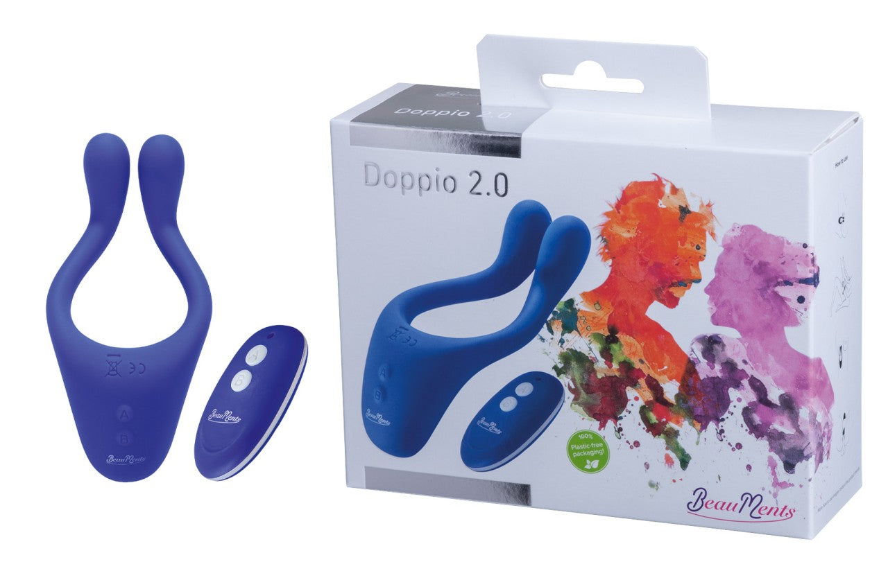 BeauMents Doppio 2.0 Blue Silicone Vibrator with Remote Control, 13 cm Length