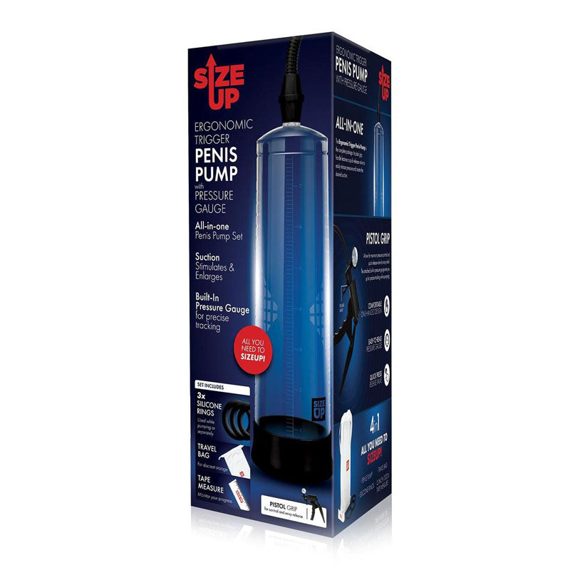 Size Up Ergonomic Trigger Penis Pump With Pressure Gauge - 8 Inch
