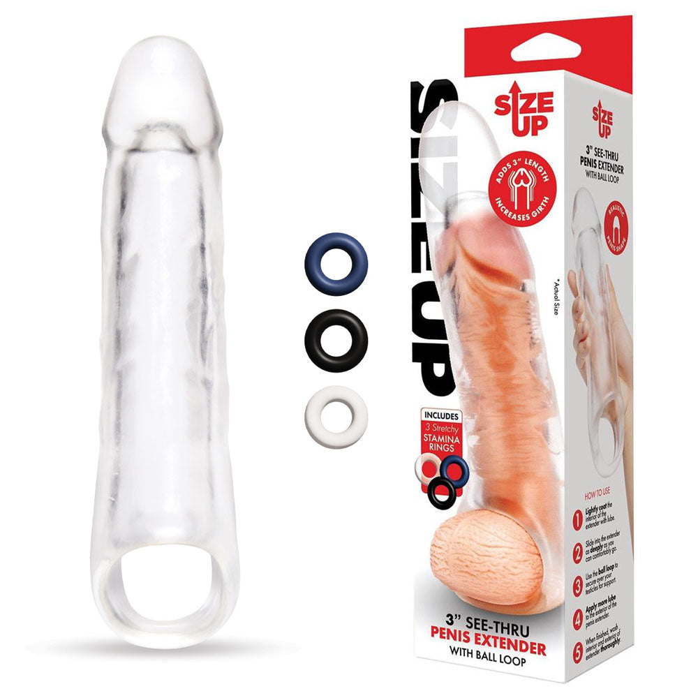 Size Up 3 Inch See Thru Penis Extender with Ball Loop