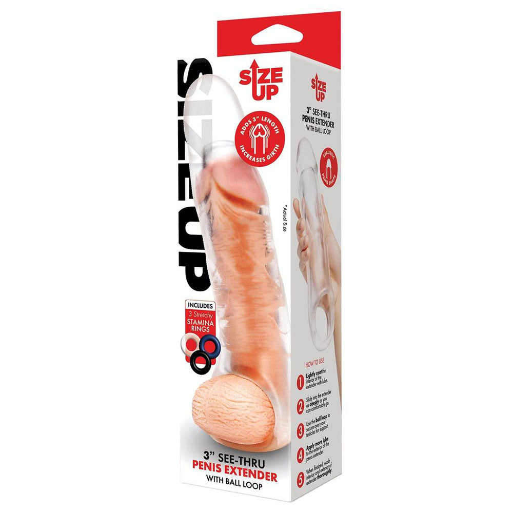 Size Up 3 Inch See Thru Penis Extender with Ball Loop