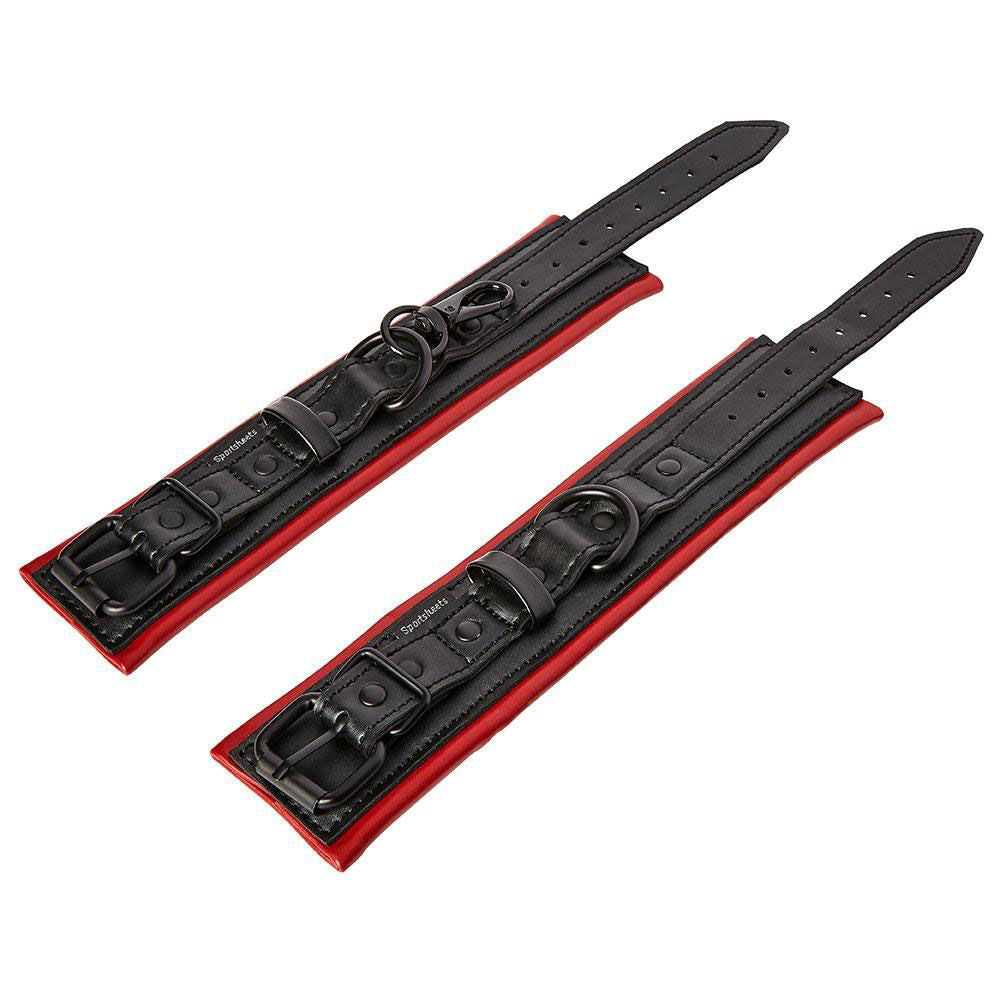 Saffron Vegan Leather Wrist Restraints Red Bondage Cuffs