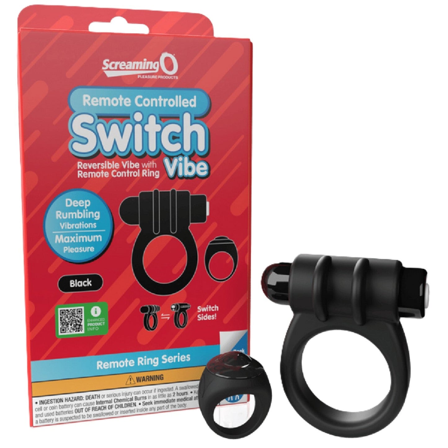 Remote Control Switch Vibe (Black) – Waterproof Rechargeable Double-Sided Vibrating Cock Ring
