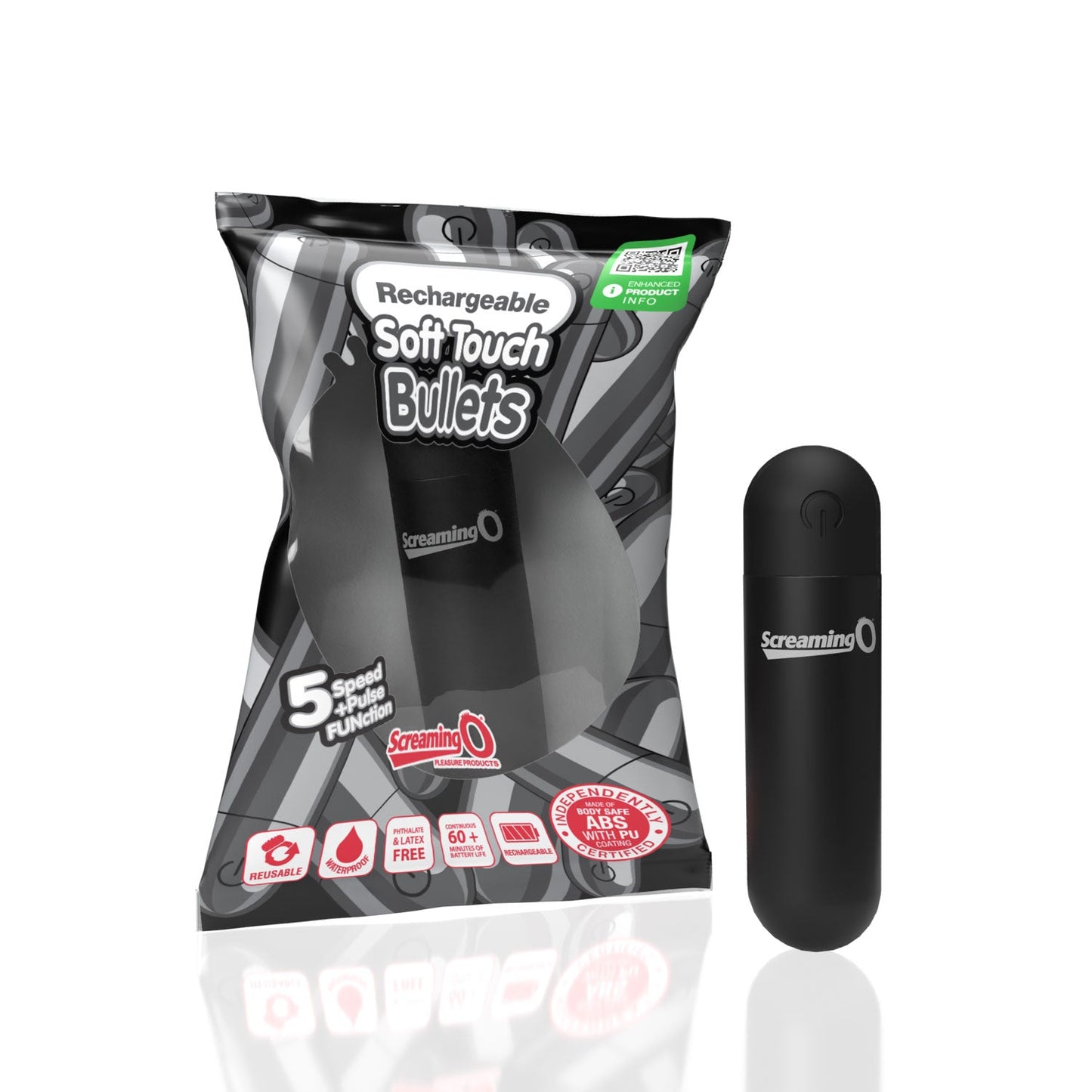 Rechargeable Soft Touch Bullet Vibrator (Black) – Waterproof Rechargeable 5-Speed Bullet Vibrator