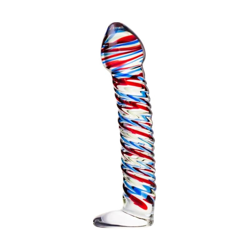 Sexus Glass Dildo Stripes with Base Blue and Red 16cm