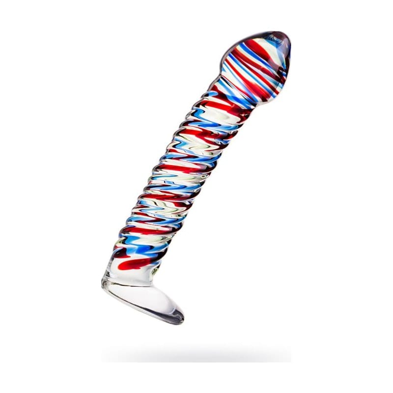 Sexus Glass Dildo Stripes with Base Blue and Red 16cm