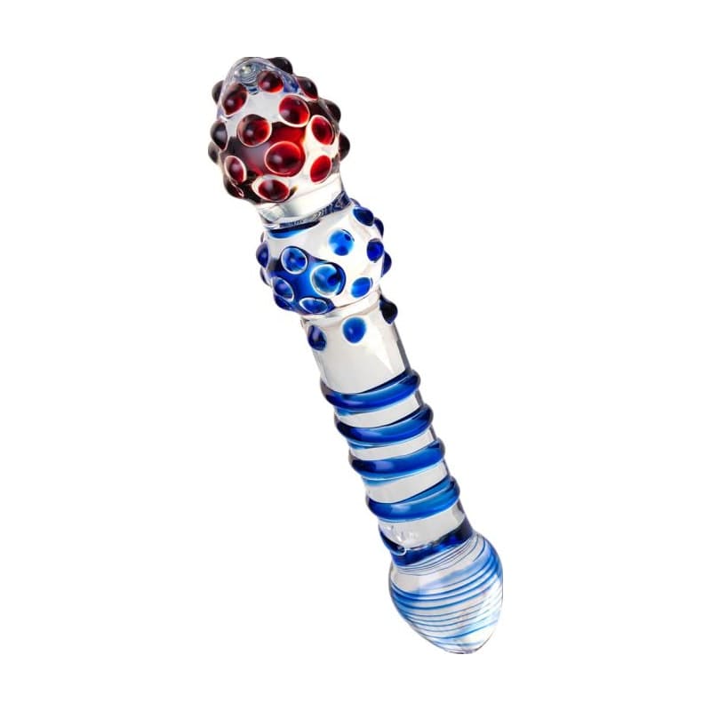 Sexus Glass Dildo in Blue and Red 20.5cm Elegant