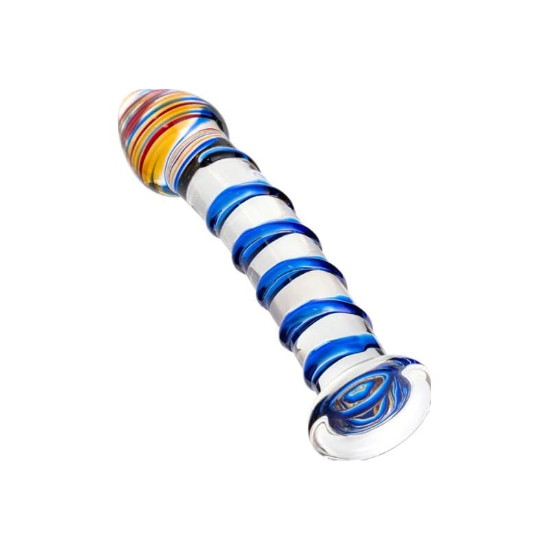 Sexus Glass Dildo with Blue Swirls 18cm