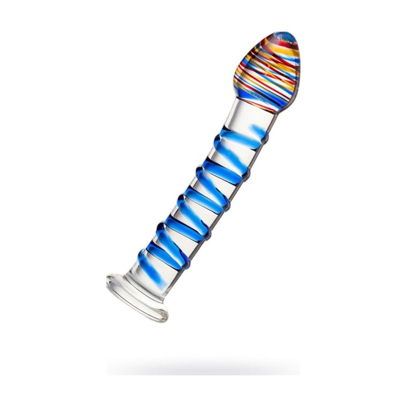 Sexus Glass Dildo with Blue Swirls 18cm