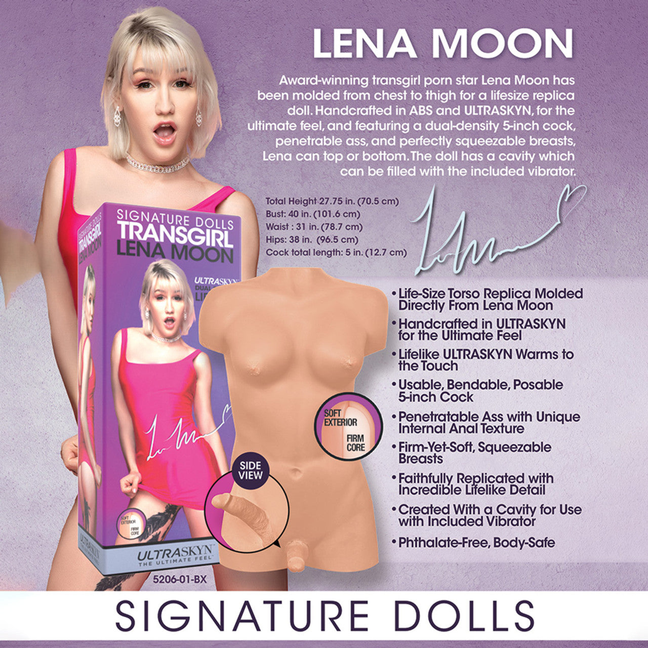 Signature Dolls Lena Moon – Handcrafted Life-Size Transgirl Replica Doll with Dual-Density Cock