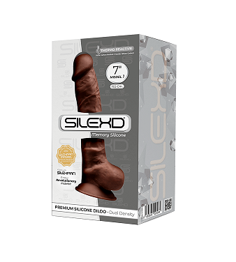 Silexd 7 Inch Model 1 Brown Premium Silicone Dildo with Dual Density Filling