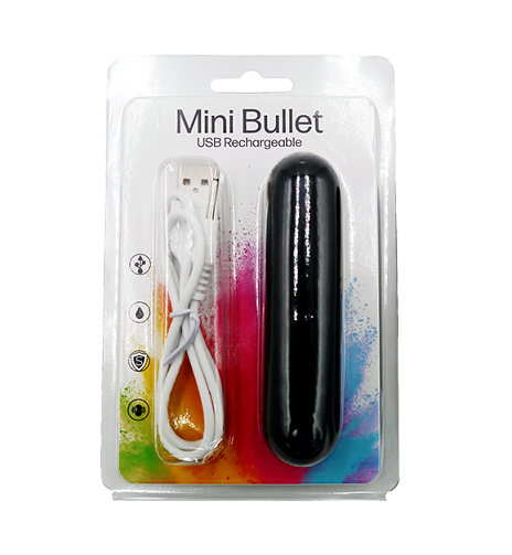 Silicone Mini Bullet Splashproof Black Vibrator with 3 Speeds and 7 Functions