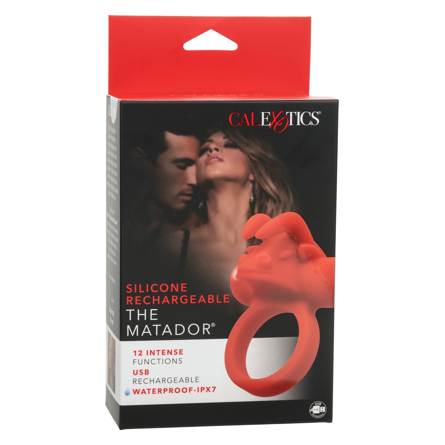 Silicone The Matador Red Waterproof Couples Enhancer Ring with 12 Intense Functions and Charging