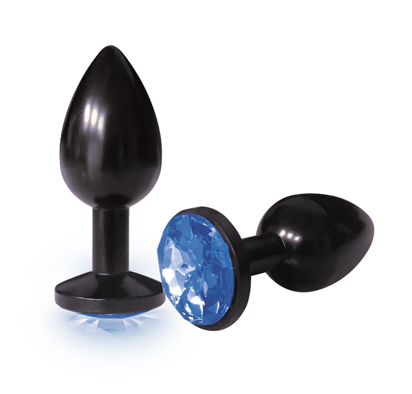 Silver Anodized Stainless Steel Butt Plug with Cobalt Jewel