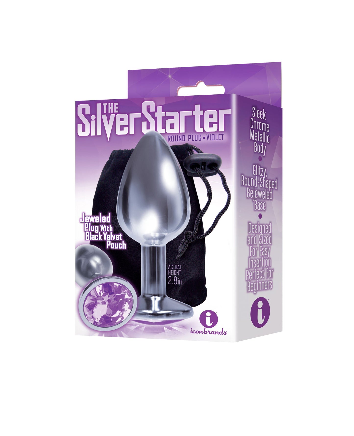 Silver Bejeweled Stainless Steel Starter Butt Plug Violet