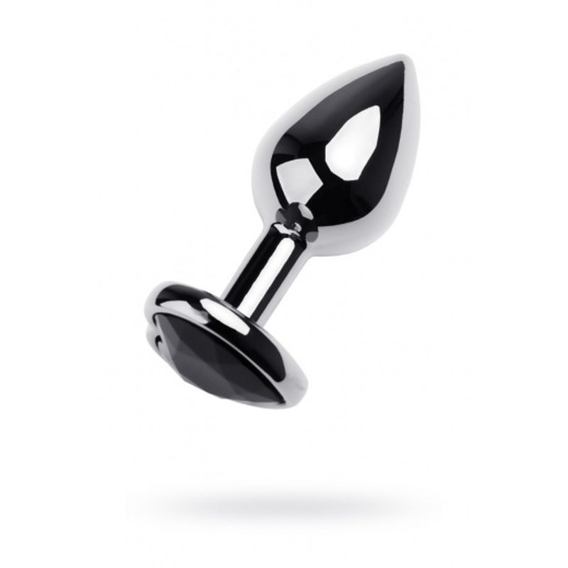 Silver Metal Anal Plug With Black Tourmaline Heart Gem – Small