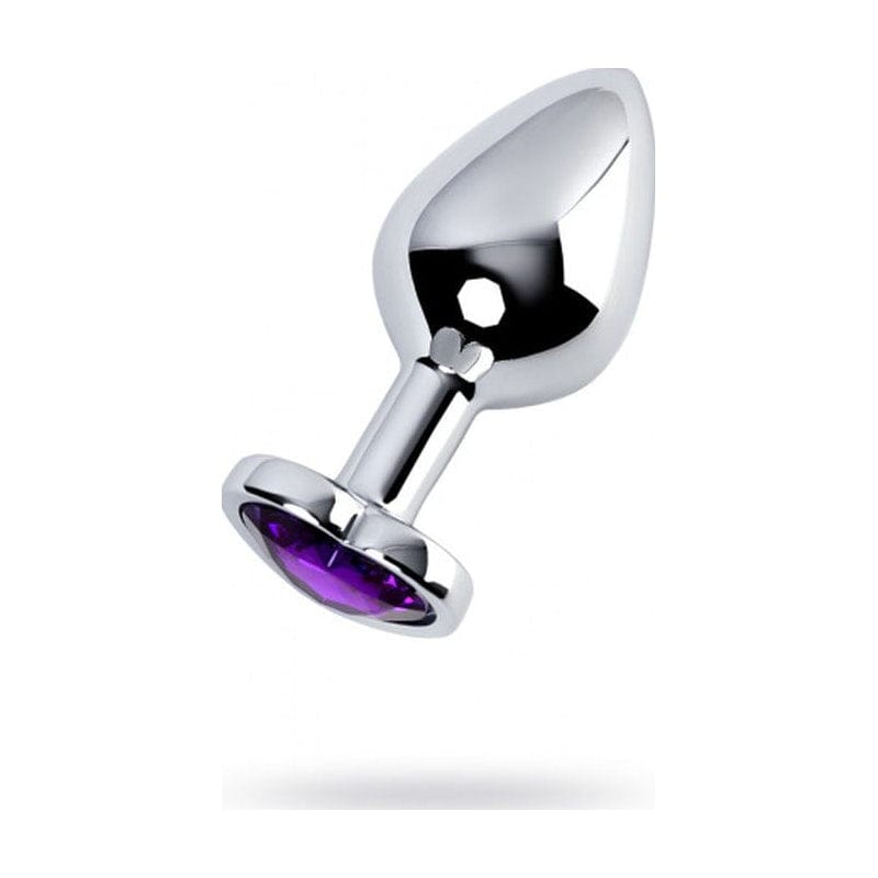 Silver Metal Anal Plug with Amethyst Heart Crystal Medium