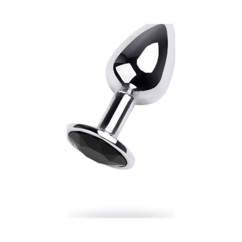 Silver Metal Anal Plug with Black Gem Small