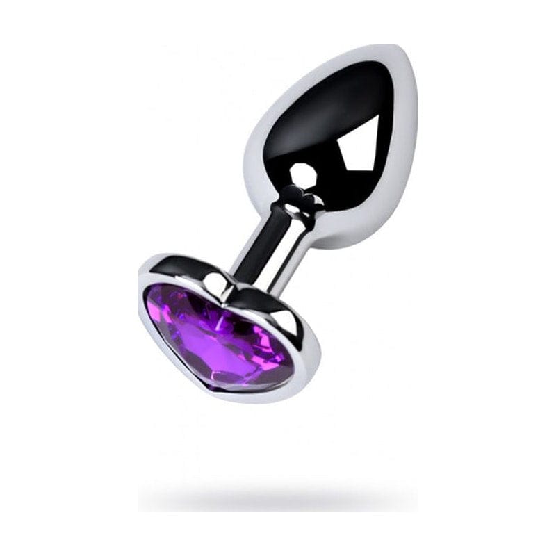 Silver Metal Anal Plug with Purple Heart Amethyst Crystal Small
