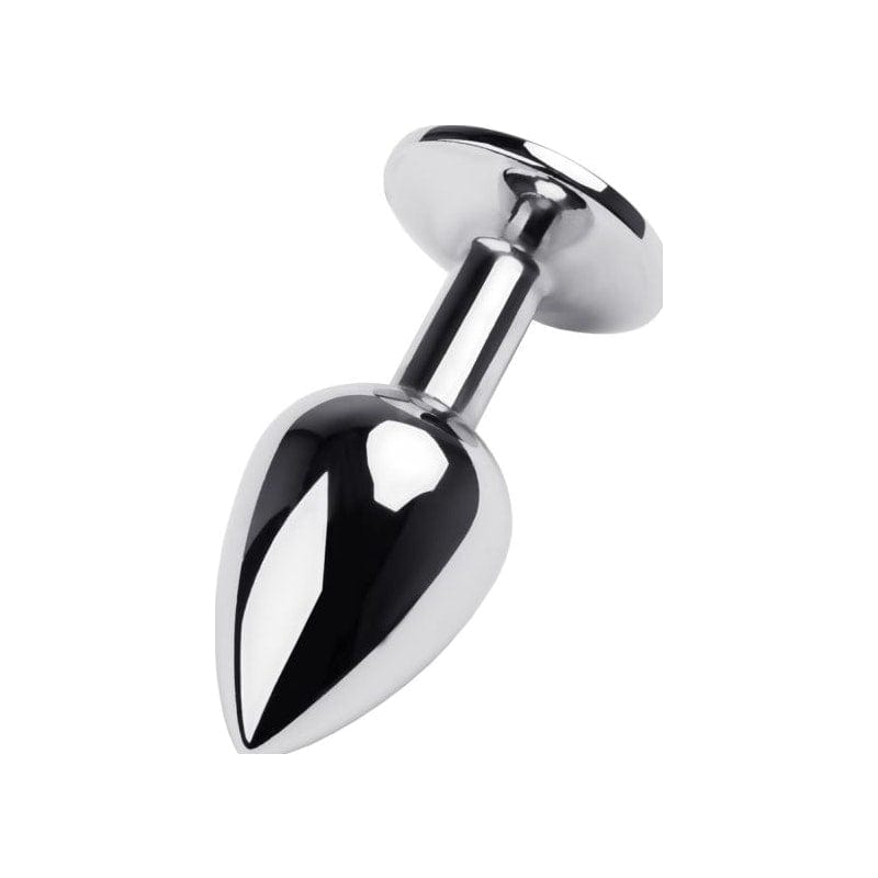 Silver Metal Anal Plug with Red Ruby Gem Small